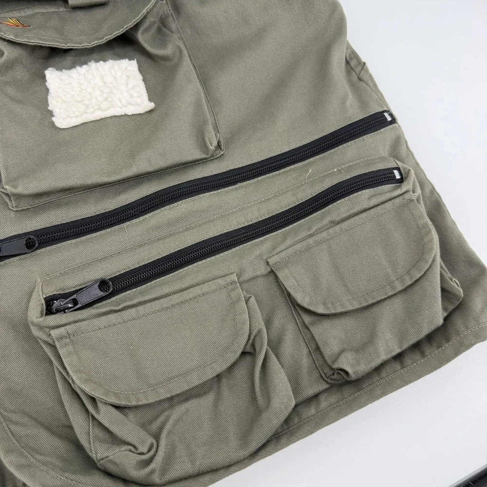 Vintage Fly Fishing Vest XL Olive Green Multi Pocket Utility Back D-Ring Cargo